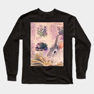 Rabbit, medieval inspired art, Magic, books, plants Long Sleeve T-Shirt